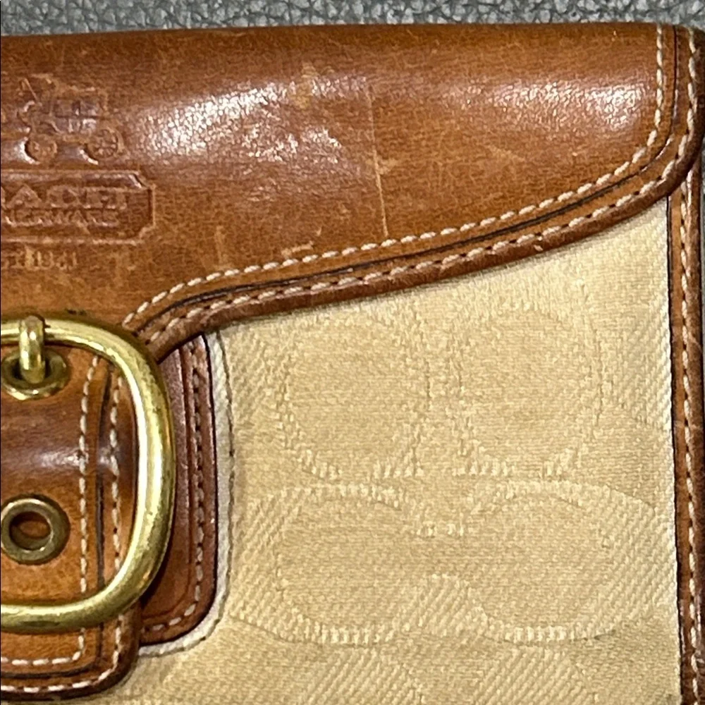 Vintage Coach Continental Brown and Tan Women's Leather and canvas Wallet - Picture 4 of 14